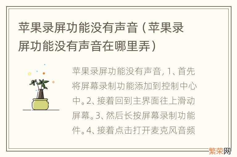 苹果录屏功能没有声音在哪里弄 苹果录屏功能没有声音