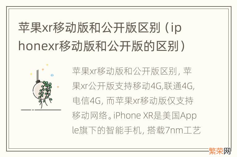 iphonexr移动版和公开版的区别 苹果xr移动版和公开版区别