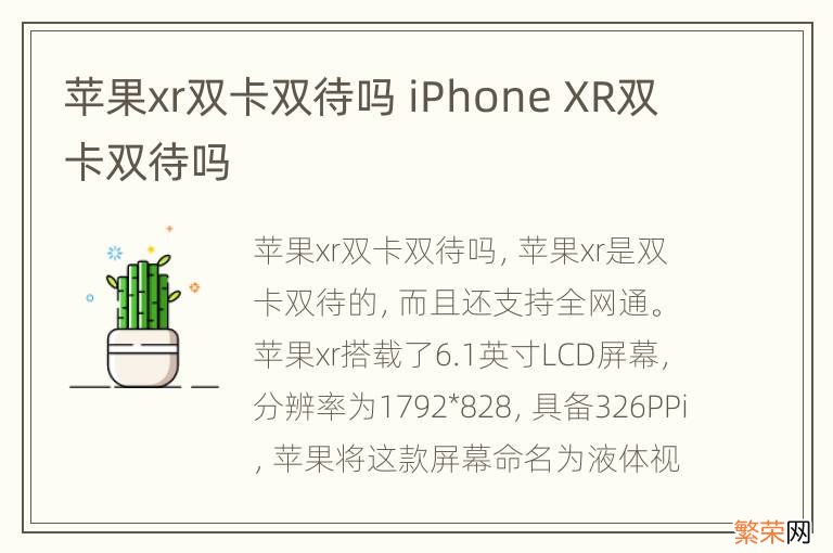 苹果xr双卡双待吗 iPhone XR双卡双待吗