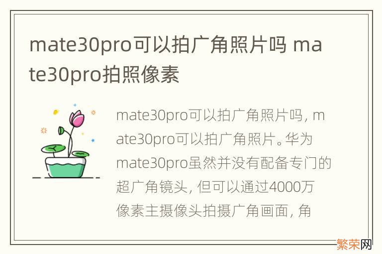 mate30pro可以拍广角照片吗 mate30pro拍照像素