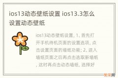 ios13动态壁纸设置 ios13.3怎么设置动态壁纸