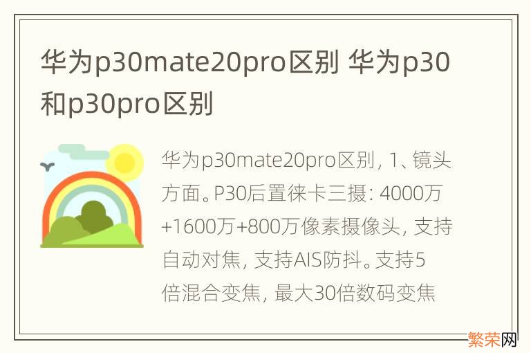 华为p30mate20pro区别 华为p30和p30pro区别