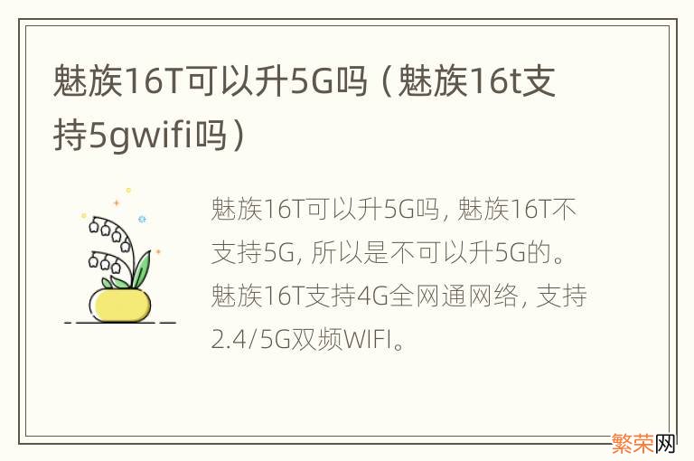 魅族16t支持5gwifi吗 魅族16T可以升5G吗