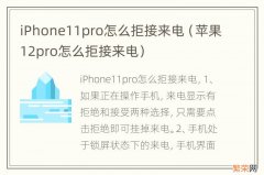 苹果12pro怎么拒接来电 iPhone11pro怎么拒接来电