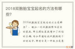 2018双胞胎宝宝起名的方法有哪些？