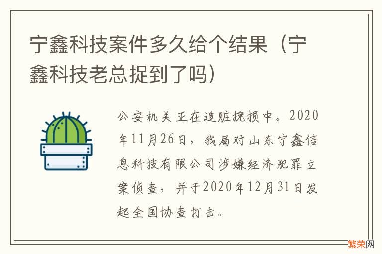 宁鑫科技老总捉到了吗 宁鑫科技案件多久给个结果