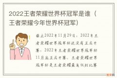 王者荣耀今年世界杯冠军 2022王者荣耀世界杯冠军是谁