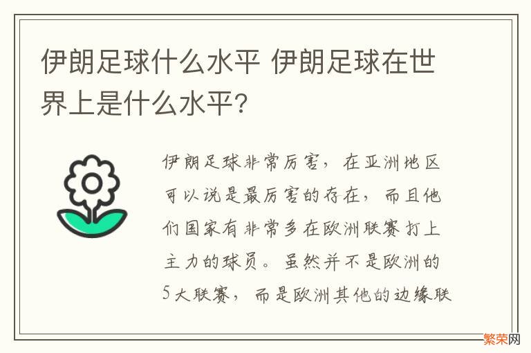 伊朗足球什么水平 伊朗足球在世界上是什么水平?