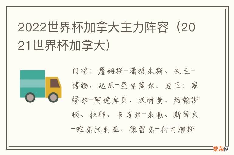 2021世界杯加拿大 2022世界杯加拿大主力阵容